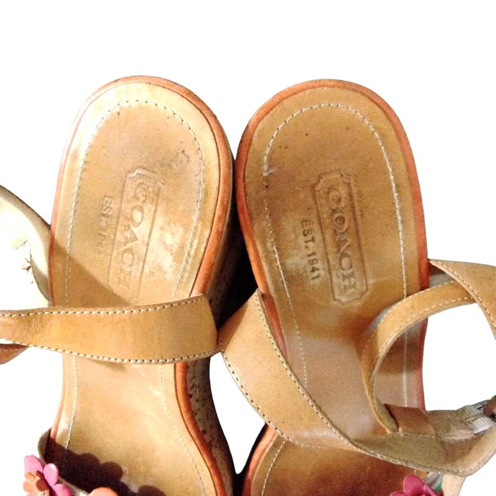 Coach Morgan Strappy Floral Cork Wedge Sandal Size 8.5 - Picture 4 of 9